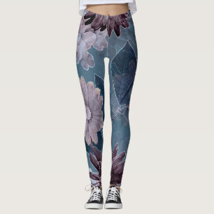 Monochrome Lila: Floral Watercolor Nahtlos Leggings