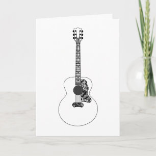 Monochrome Liniendrawing Akustikgitarre Kunst Musi Karte