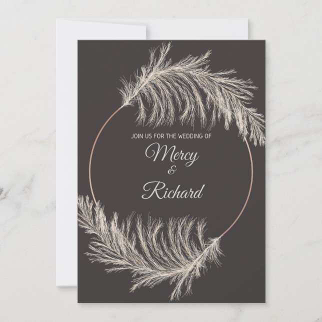 Monochrome Luxury Pampas Grass Boho Wedding Card (Vorderseite)