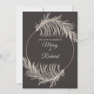 Monochrome Luxus-Pampasgras Boho-Hochzeitskarte