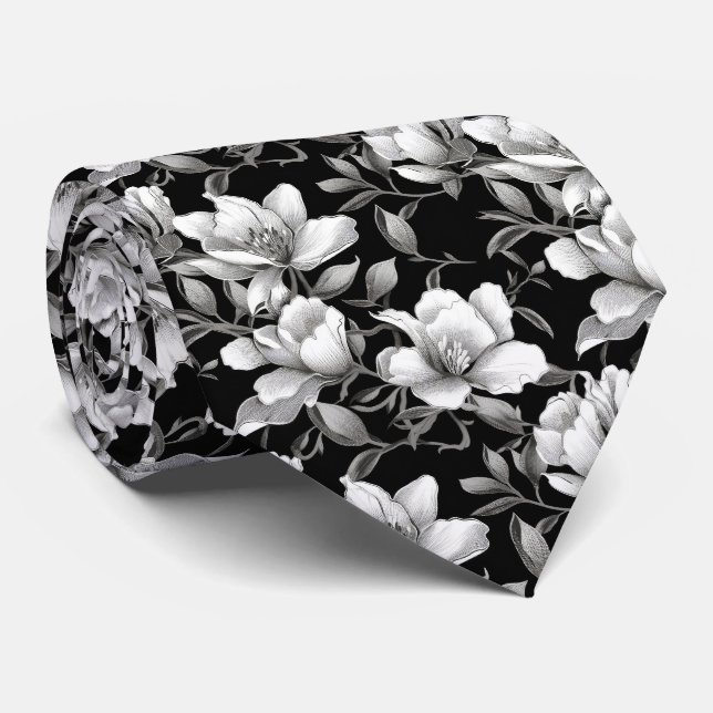 Monochrome Magnolia-Blume Krawatte (Gerollt)