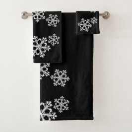 Monochrome Minimalistisch Snowflake Weihnachtsmust Badhandtuch Set