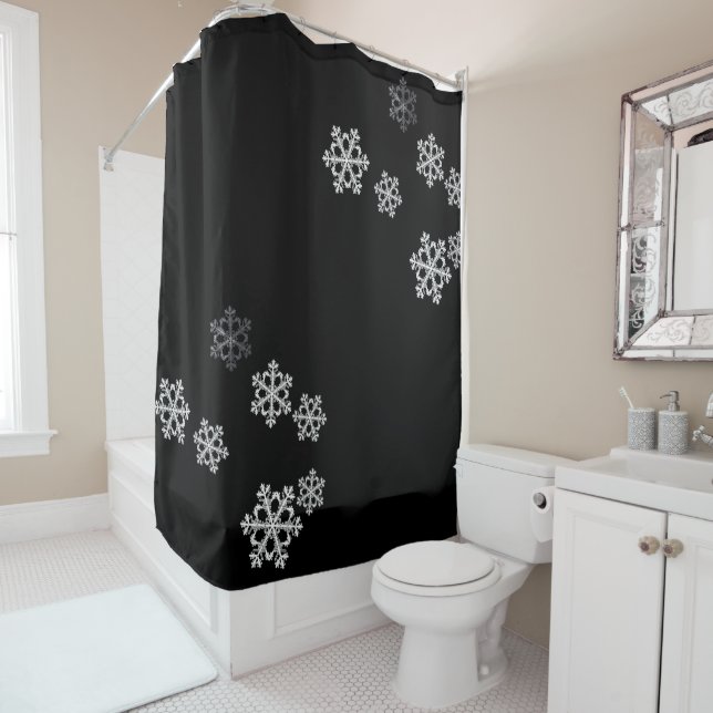 Monochrome Minimalistisch Snowflake Weihnachtsmust Duschvorhang (Beispiel)