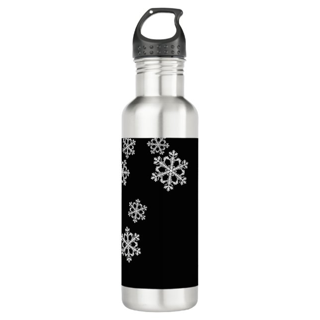 Monochrome Minimalistisch Snowflake Weihnachtsmust Edelstahlflasche (Vorderseite)