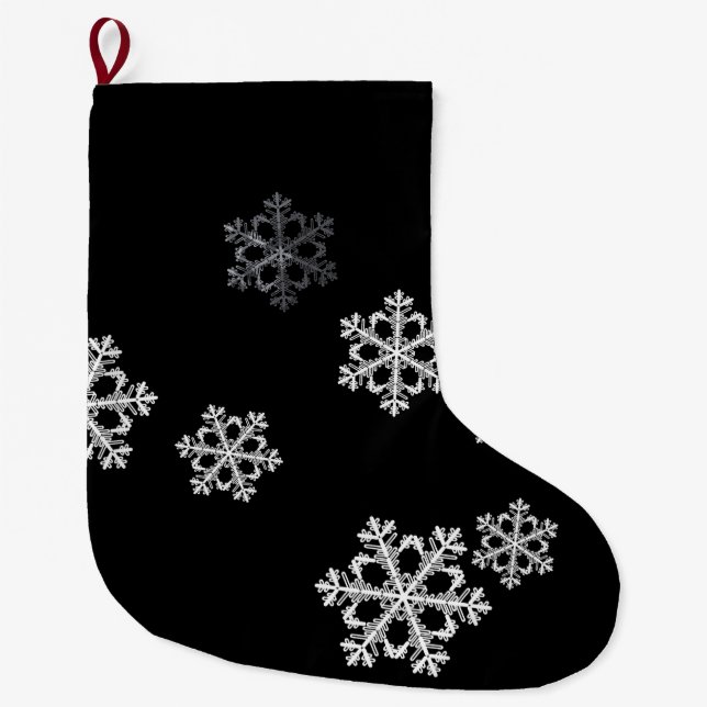 Monochrome Minimalistisch Snowflake Weihnachtsmust Großer Weihnachtsstrumpf (Vorderseite)