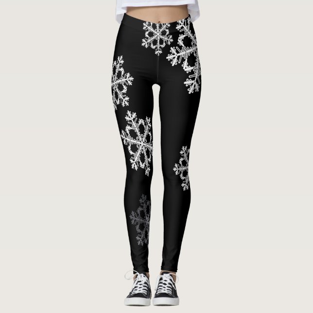 Monochrome Minimalistisch Snowflake Weihnachtsmust Leggings (Vorderseite)