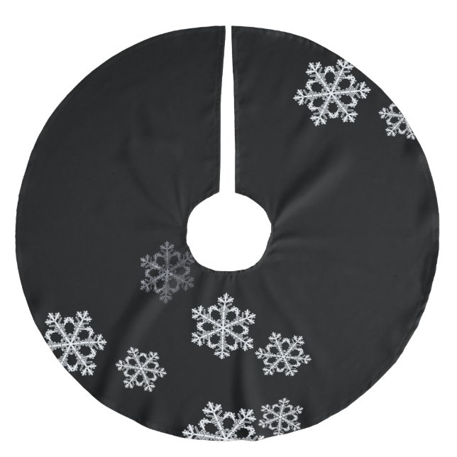 Monochrome Minimalistisch Snowflake Weihnachtsmust Polyester Weihnachtsbaumdecke (Vorderseite)