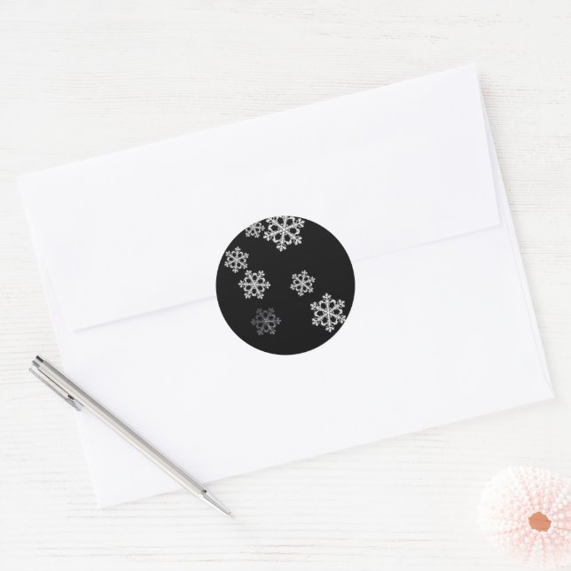 Monochrome Minimalistisch Snowflake Weihnachtsmust Runder Aufkleber (Umschlag)
