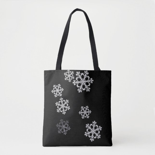 Monochrome Minimalistisch Snowflake Weihnachtsmust Tasche (Vorderseite)