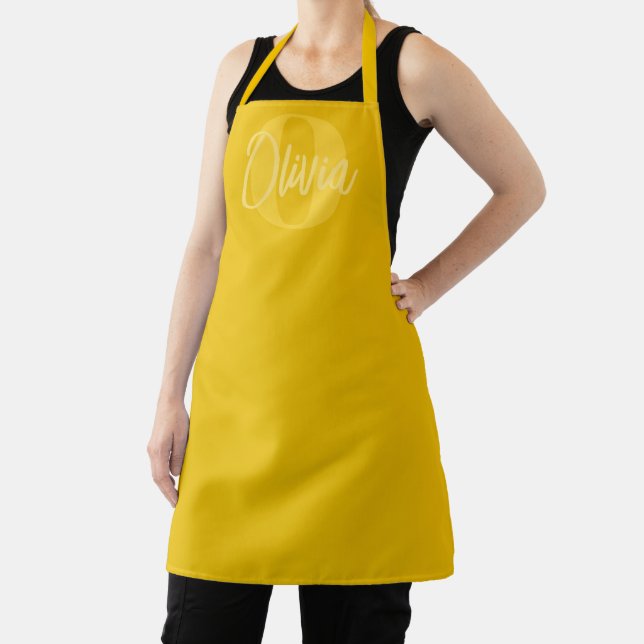 Monochrome Mustard Yellow Trendy Script Monogram Schürze (InSitu)