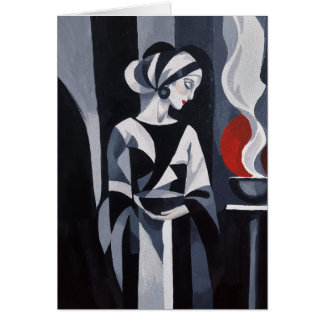 Monochrome Mystische Frau Art Deco Grußkarte