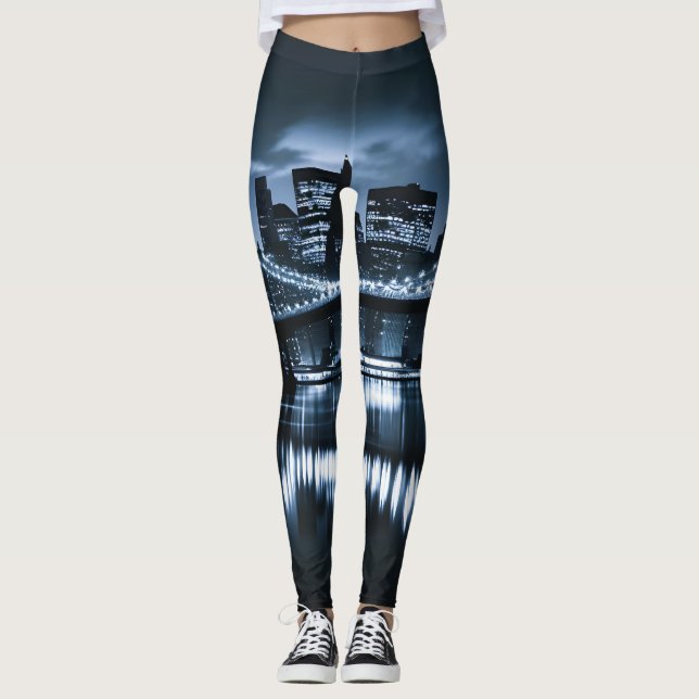 Monochrome New York Skyline Nightscape Leggings (Vorderseite)