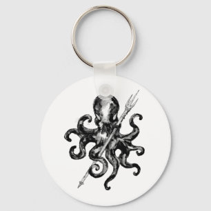 Monochrome Octopus with Trident Schlüsselanhänger