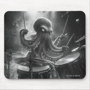 Monochrome-Oktopus-Rock-Schlagzeug-Mauspad Mousepad
