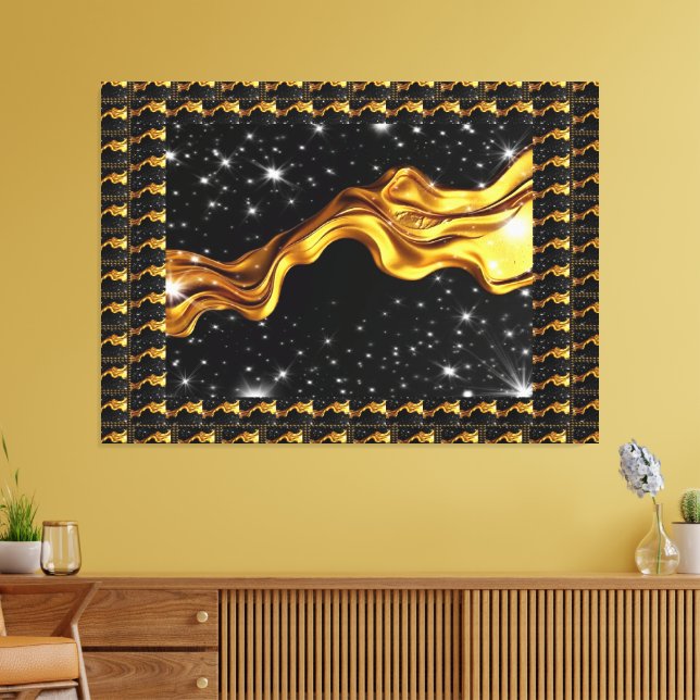 Monochrome Opulent Swirl Liquid Gold Black Achempo Leinwanddruck (Insitu (Wohnzimmer))