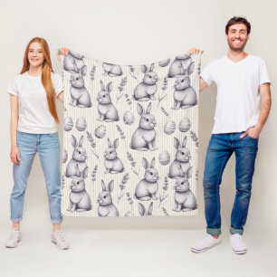 Monochrome Osterhase Kohlezeichnung Streifen Fleecedecke