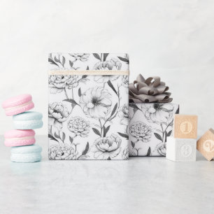 Monochrome Peony Blume Muster Geschenkpapier
