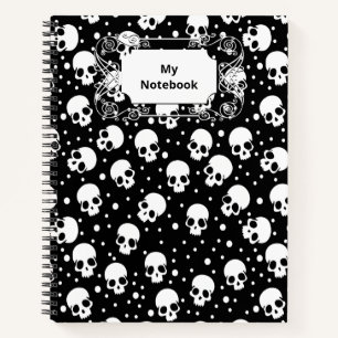 Monochrome Polka Dot Skull Notizbuch