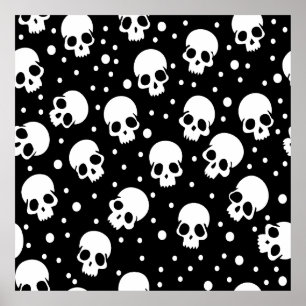 Monochrome Polka Dot Skull Poster