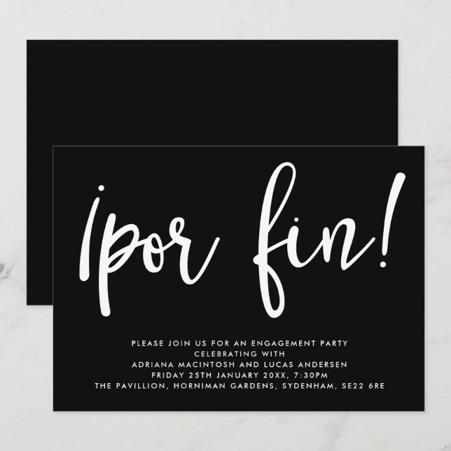 Monochrome ¡Por Fin! Verlobungsparty Einladung (Vorne/Hinten)