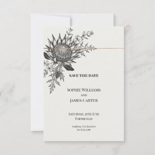 Monochrome Protea Distel Hochzeit Termin merken Save The Date