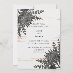Monochrome Protea-Distel-Hochzeitseinladung Einladung