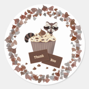 Monochrome Raccoon Schokolade Candy Birthday Runder Aufkleber