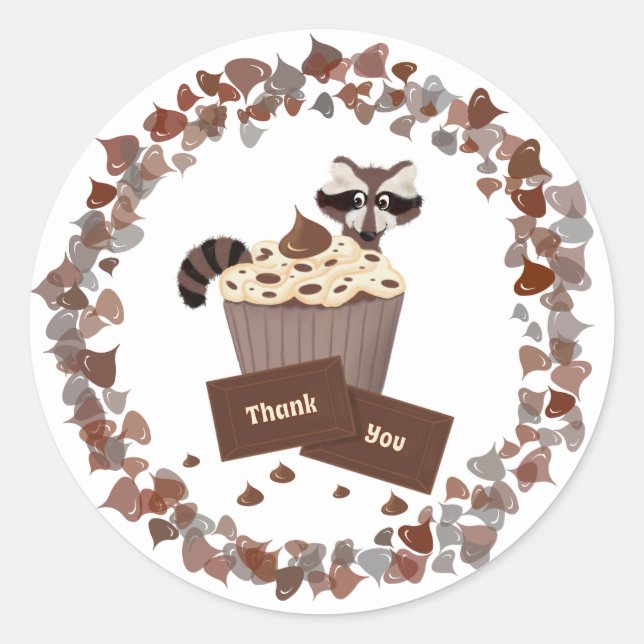 Monochrome Raccoon Schokolade Candy Birthday Runder Aufkleber (Vorderseite)