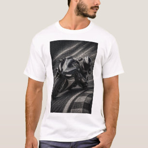 Monochrome-Renn-Superbike-Mosaik-Art T-Shirt