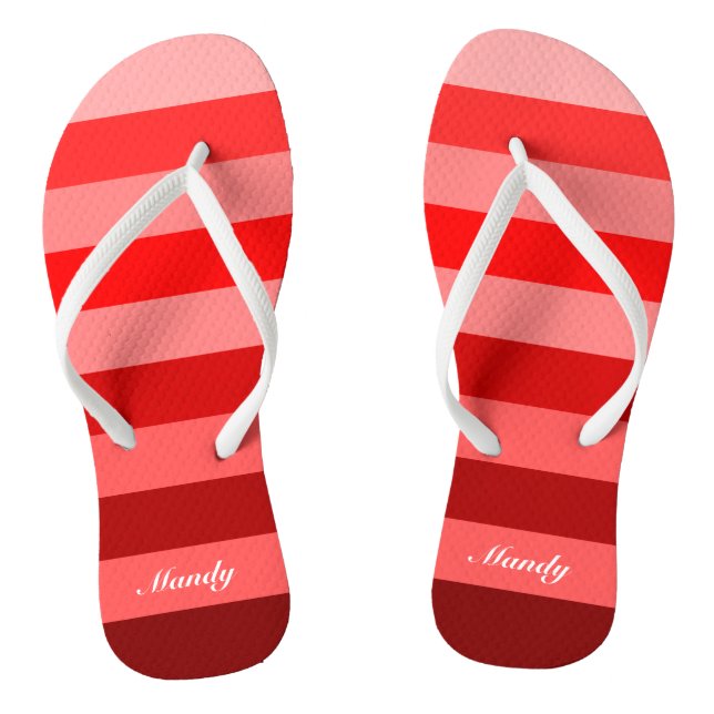 Monochrome rote Blockstreifen Anpassen von Namensd Flip Flops (Fußbett)