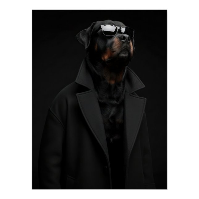 Monochrome Rottweiler Portrait – Dark Minimalist Poster (Vorderseite)