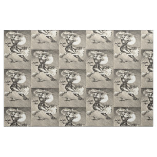 Monochrome Rotzunge Vollmond Bat Broom Stoff