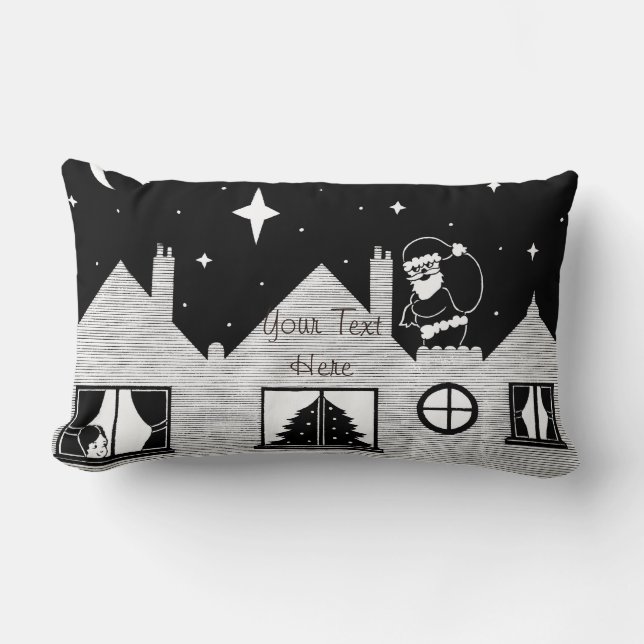 monochrome Santa und Sack auf Dach bei Weihnachten Lendenkissen (Vorderseite)