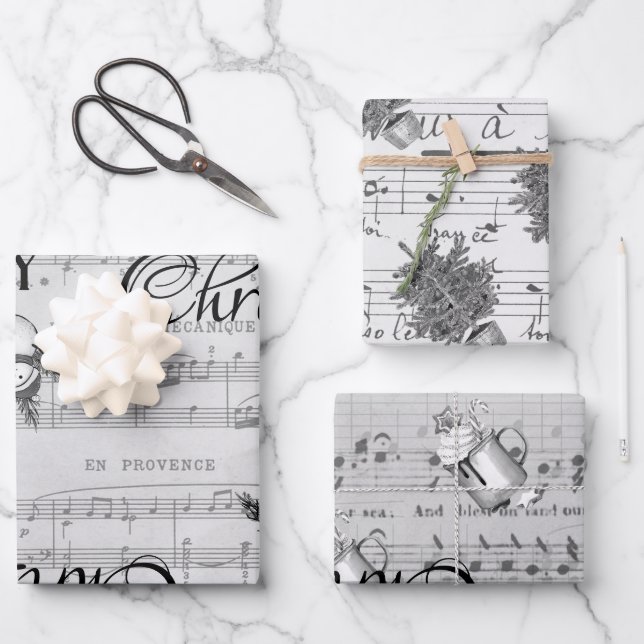 Monochrome Schwarz Frohe Weihnachtsfeiertage Geschenkpapier Set (Vorderseite)