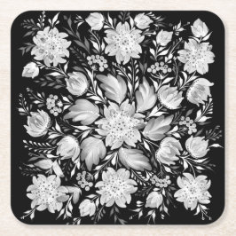Monochrome Schwarz-Weiß-Blumen-Volks kunst Rechteckiger Pappuntersetzer