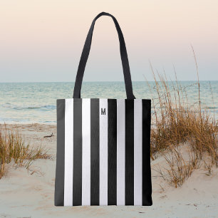 Monochrome Schwarz-Weiß-Cabana-Streifen Tasche