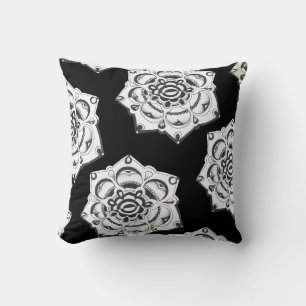 Monochrome Schwarz-Weiß-Floral-Symmetrie Kissen