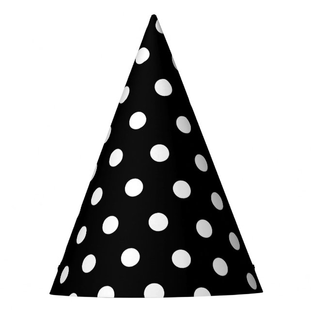 Monochrome Schwarz-Weiß-Punkte-Party-Hut Partyhütchen (Vorderseite)
