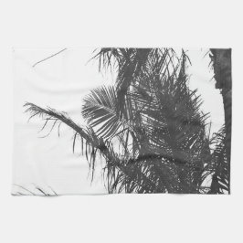 Monochrome Schwarz-weiße Palm Tree-Blätter Geschirrtuch
