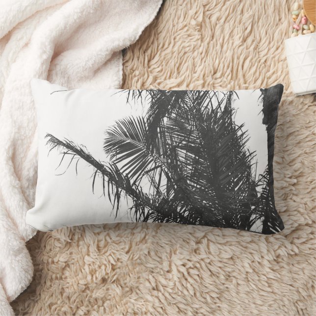Monochrome Schwarz-weiße Palm Tree-Blätter Lendenkissen (Decke)