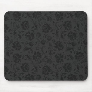 Monochrome schwarze und dunkelgraue florale Damast Mousepad