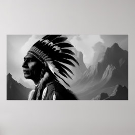 Monochrome Schwarzweiß-Amerikanische Ureinwohner Poster