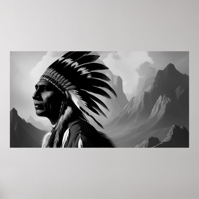 Monochrome Schwarzweiß-Amerikanische Ureinwohner Poster (Vorne)