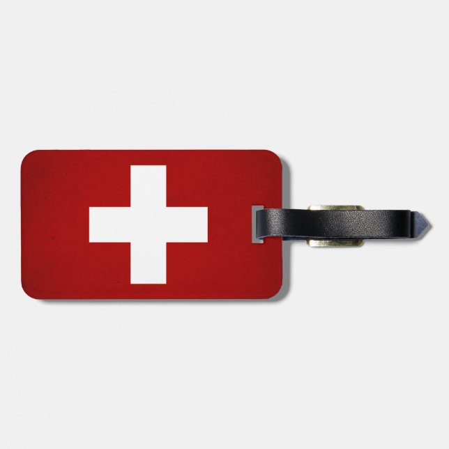 Monochrome Schweizer Flagge Gepäckanhänger (Rückseite horizontal)