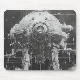 Monochrome Sci-Fi-Bauplan Mousepad