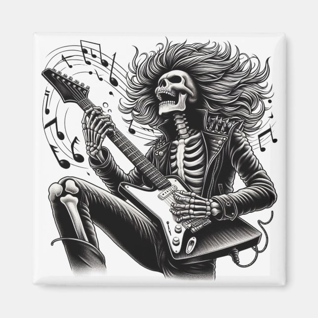 Monochrome Skeleton Gitarrist mit detailliertem Le Magnet (Vorne)