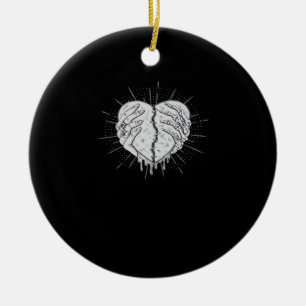 Monochrome Skeletthand mit Herz-Klassik Keramik Ornament