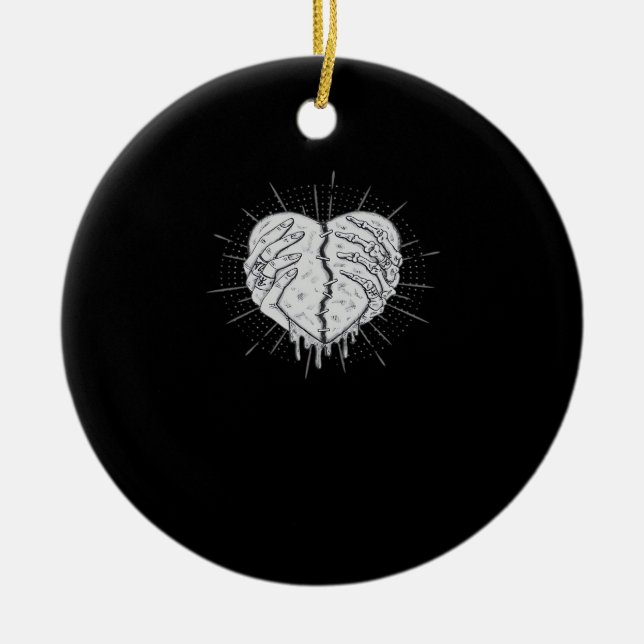 Monochrome Skeletthand mit Herz-Klassik Keramik Ornament (Vorne)