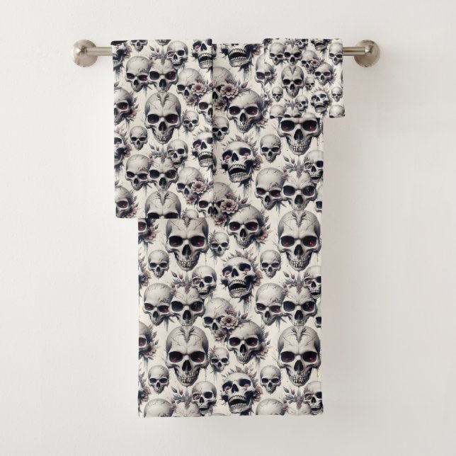 Monochrome Skulls Badhandtuch Set (Insitu)