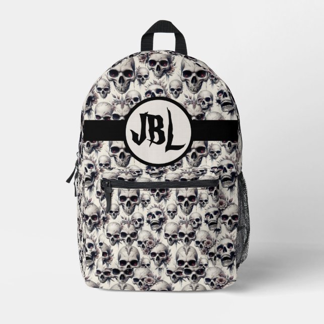 Monochrome Skulls Bedruckter Rucksack (Vorderseite)